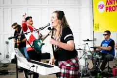 The band on a pavilion stage